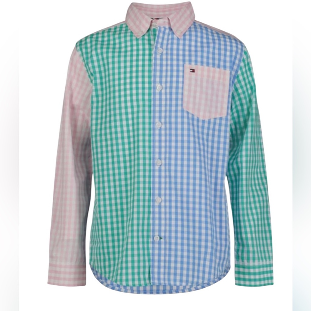 NWT Tommy Hilfiger Boys Blue and Green Gingham Shirt